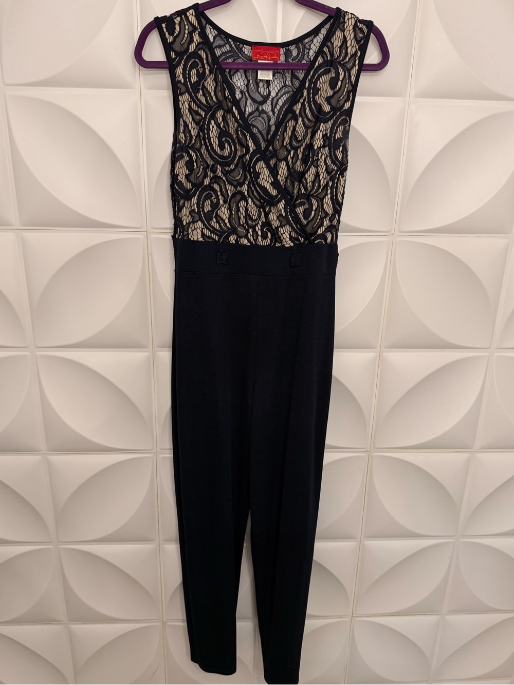 Zuleyka Rivera Navy Blue Lace with Nude Underlay Sleeveless Jumpsuit